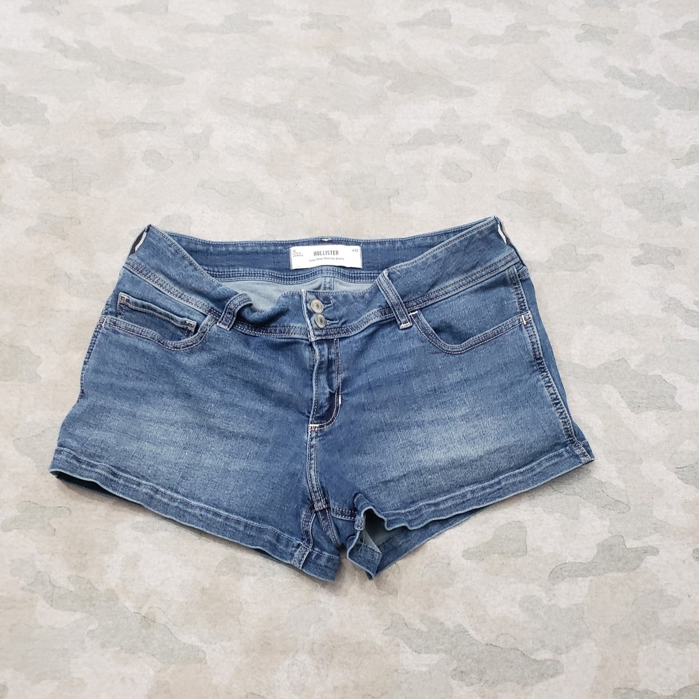 Hollister Shorts Womens 14 Blue Low Rise Denim Pockets Medium Wash Stretch